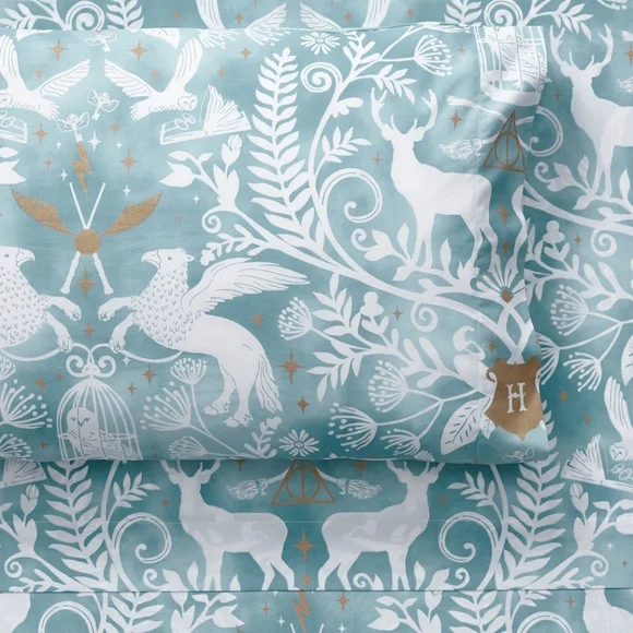 Pottery Barn Teen Harry Potter™ Magical Damask Full Sheet Set Mystic Mint - Picture 1 of 6